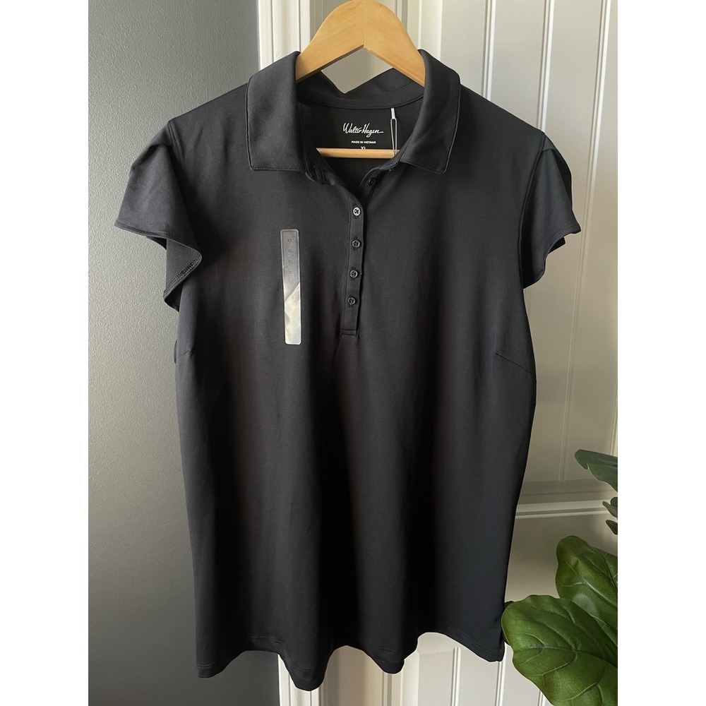 Walter Hagen Clubhouse Flutter Sleeve Golf Polo XL Black WGH11488 NEW